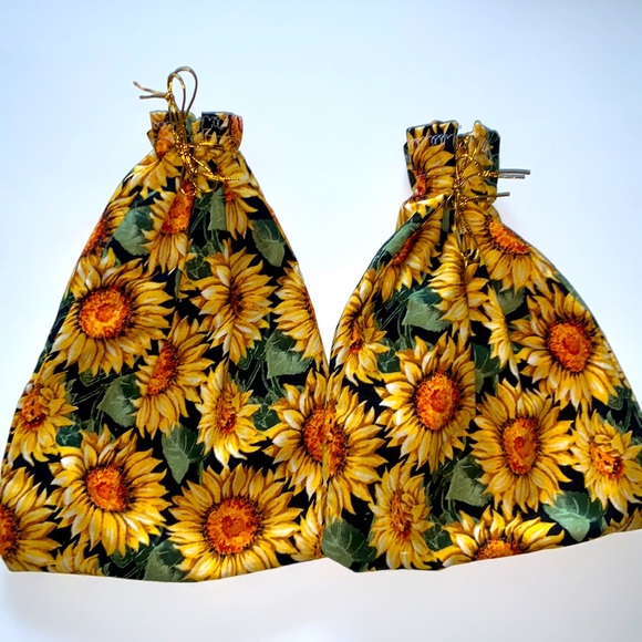 HAND CRAFTED Colorful Sunflower Fabric Two Reusable Lined Gift Bags Drawstring - Picture 5 of 5